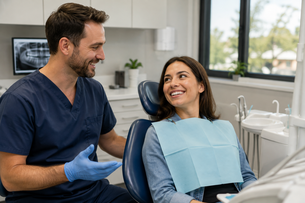 Dentist with a patient in a modern dental practice