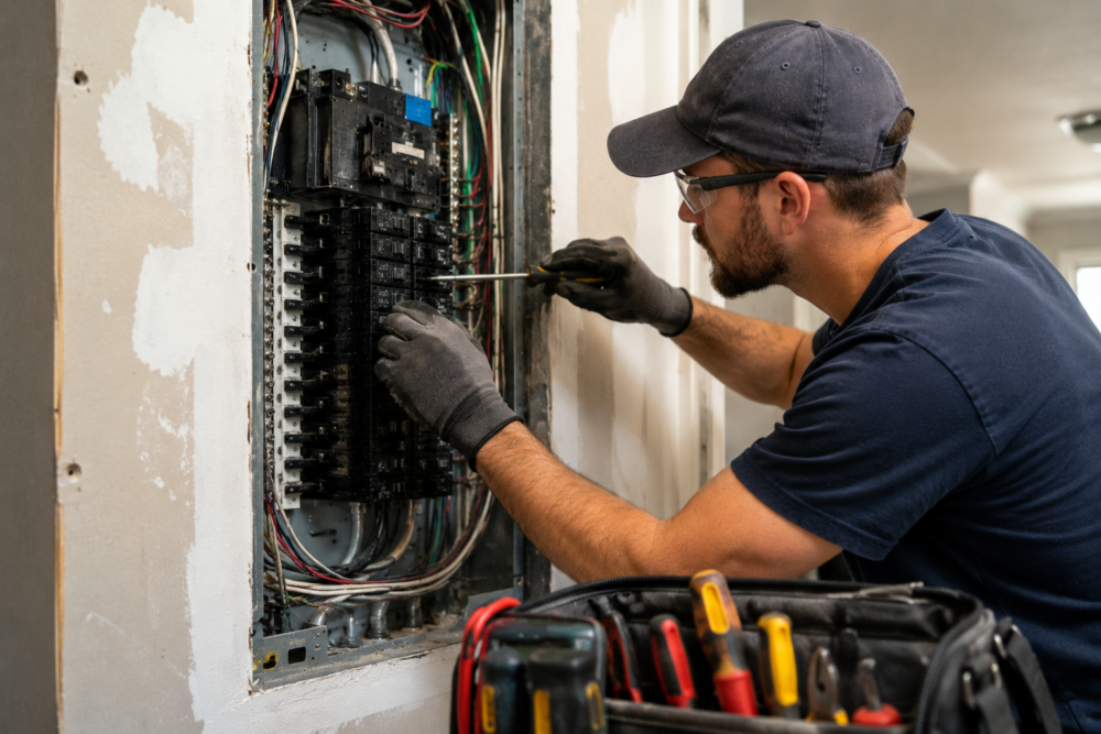 Electrician working on a panel installation