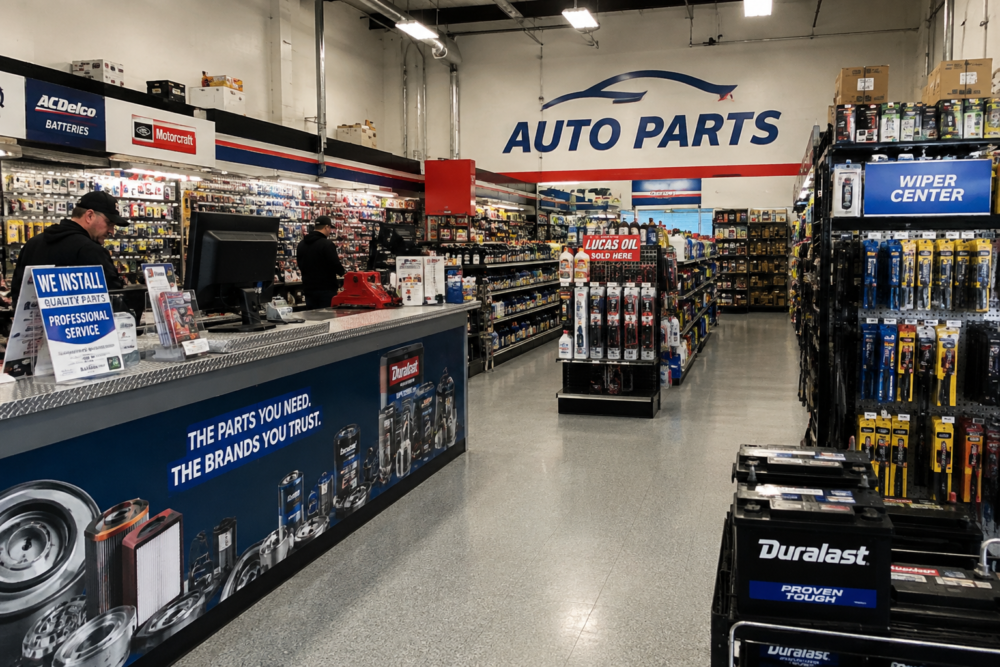Customer browsing auto parts in a local auto parts store